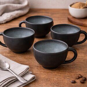 Set of 4 Jars France Tourron 6-oz Cups Blue Gray Ecorce  color Like New Rare